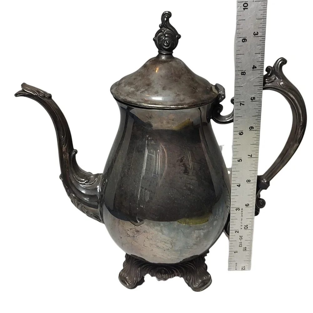 FB Rogers Antique Teapot Silver Plated Footed Intricate‎ 2462 Ten Inches